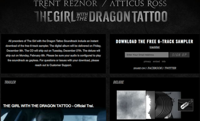 The Girl With The Dragon Tattoo Soundtrack Webpage Screen Shot